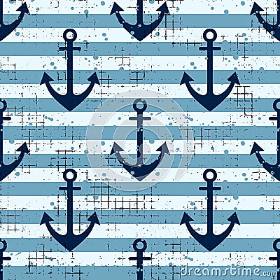 Vector seamless pattern Background with anchor, horizontal lines Creative geometric vintage backgrounds, nautical theme Graphic il Vector Illustration