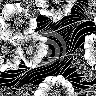 Vector seamless pattern. Background pattern - floral motifs. Flowers. Use printed materials, signs, items, websites, maps, posters Vector Illustration