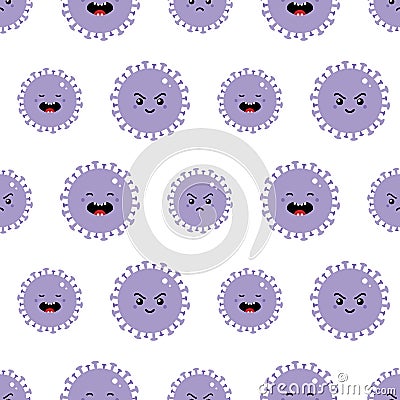 Vector seamless pattern background with purple coronavirus, virus cartoon style characters Vector Illustration