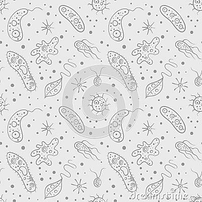 Vector seamless pattern with bacteria virus icons. Vector Illustration