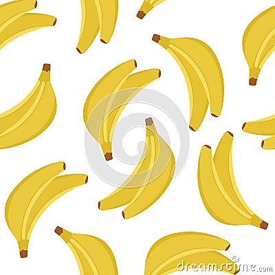 Vector seamless pattern with Banana. Image of a bunch of bananas isolated on a white background. Color print for packaging, boxes Vector Illustration