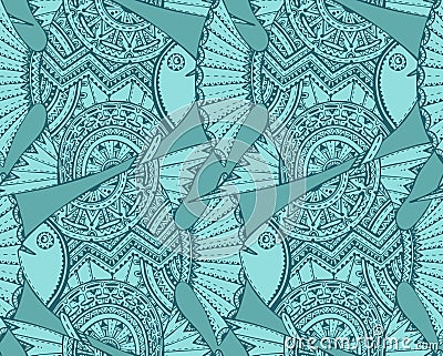 Vector seamless pattern with beautiful hand drawn fishes Vector Illustration