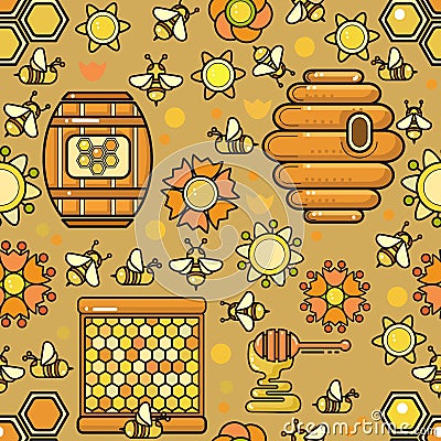 Vector seamless pattern. Beekeeping product. Included bee, honey Vector Illustration