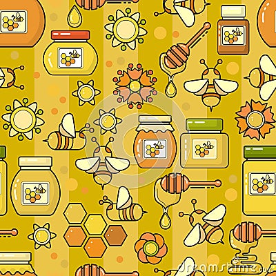 Vector seamless pattern. Beekeeping product. Included bee, honey Vector Illustration