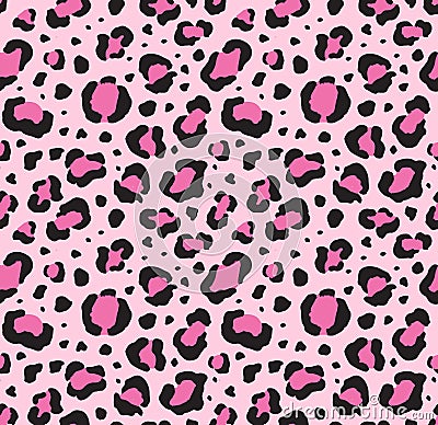 Vector seamless pattern of black leopard dots print fur on pink background Vector Illustration