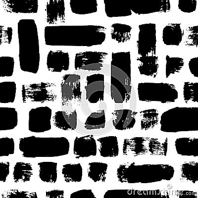 Vector seamless pattern. Black and white painted watercolor strips. Hand drawn texture elements. Vector Illustration