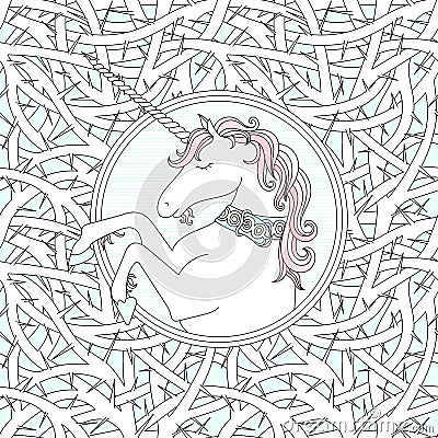 Vector seamless pattern with blackthorn and hand drawn cute unicorn Vector Illustration