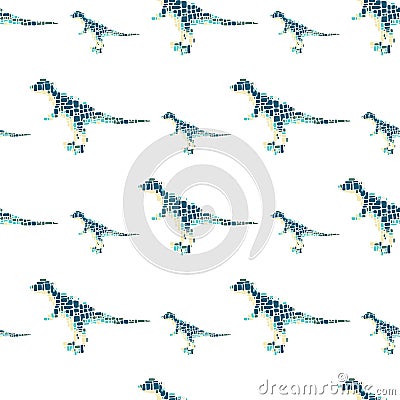 Blue big and small dinosaurs on white background. Vector Illustration