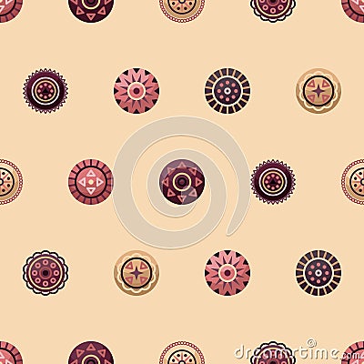 Vector seamless pattern with boho geometrical round elements. Flat style Vector Illustration