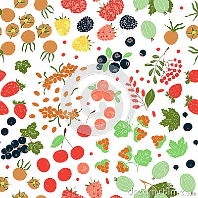 Vector seamless pattern of bright berries Vector Illustration