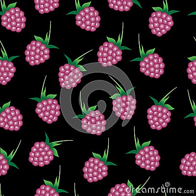 Vector seamless pattern with bright pink raspberries Vector Illustration