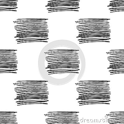 Vector seamless pattern with brush stripes . Black color on white background. Hand painted grange line texture. Ink Vector Illustration