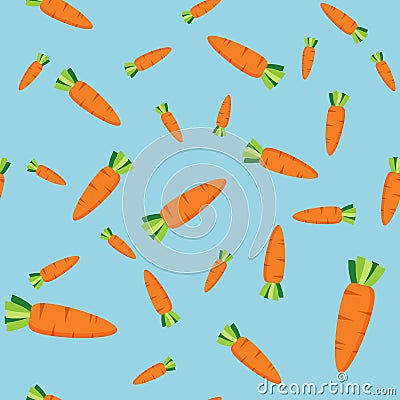 Vector seamless pattern with carrots in cartoon flat style on blue background Vector Illustration