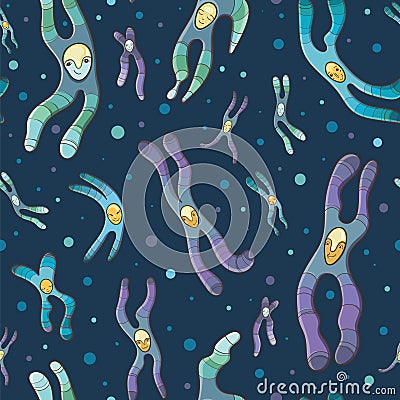 Vector seamless pattern with cartoon chromosomes Vector Illustration