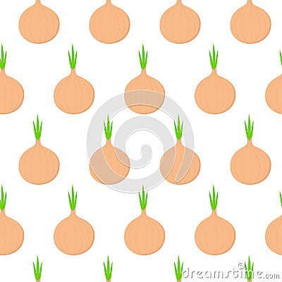 Vector seamless pattern with cartoon onions isolated on white. Bright slice of tasty vegetables Stock Photo