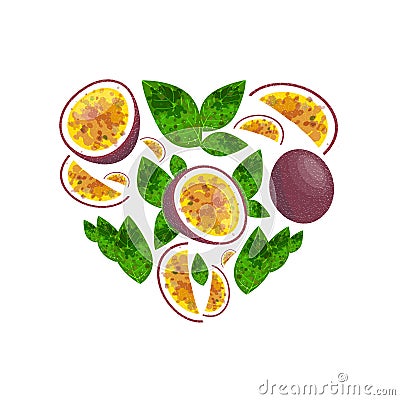 Vector seamless pattern with cartoon passion fruits isolated on white Stock Photo