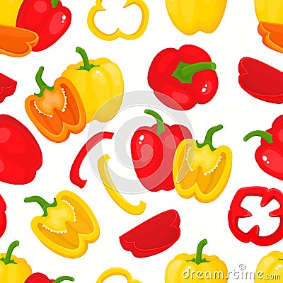 Vector seamless pattern with cartoon peppers isolated on white. Vector Illustration