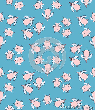 Vector seamless pattern of cartoon pigs angels flying Vector Illustration