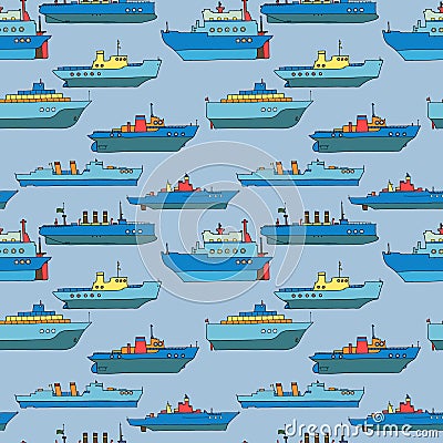 Vector seamless pattern with cartoon ships Vector Illustration