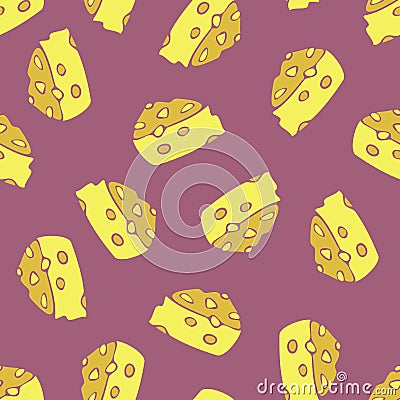 Vector seamless pattern with cheese with holes. Vector Illustration