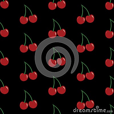 Vector seamless pattern with cherries on black bachground Stock Photo