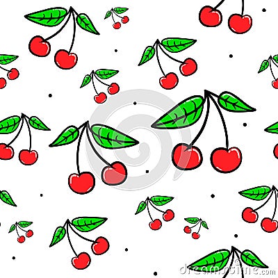 Vector seamless pattern with cherries Vector Illustration