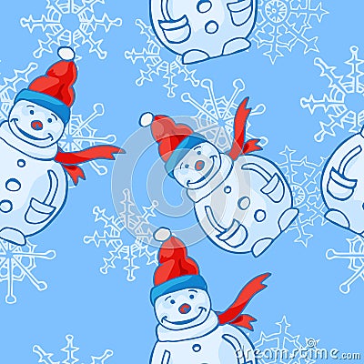 Vector seamless pattern. Christmas and winter theme. Snowmen. Vector Illustration