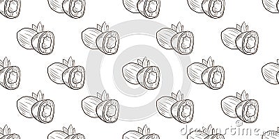 Vector seamless pattern with coconuts, hand drawn coconut, background template, black and white outline coconuts. Vector Illustration