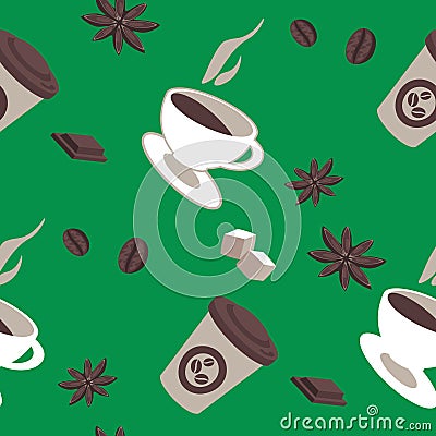 Vector seamless pattern of coffee items, coffee cups Vector Illustration