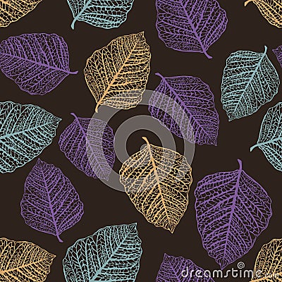 Vector Seamless Pattern of Colored Leaves Vector Illustration