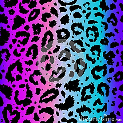 Vector seamless pattern with colored leopard print. Animal print. Cheetah print on neon background. Vector Illustration