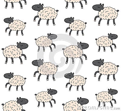 Vector seamless pattern of colored running sheep Stock Photo