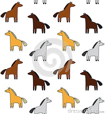 Vector seamless pattern of colored sketch horse Stock Photo