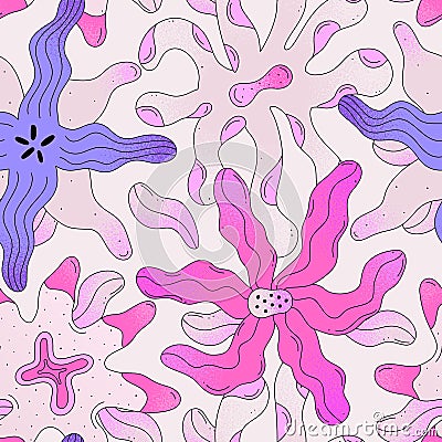 Vector seamless pattern with colorful abstract wavy flowers on light background. Summer or spring floral design for Vector Illustration
