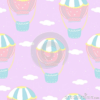 Vector seamless pattern with colorful air balloon in the sky Vector Illustration