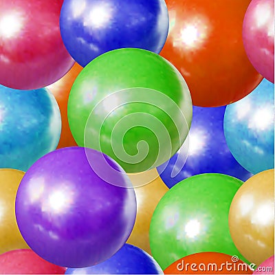 Vector Seamless Pattern, Colorful Balls Background, Children Toys, Dragee Sweets, Plastic Spheres. Vector Illustration