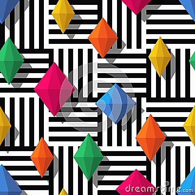 Vector seamless pattern with colorful diamonds or gems. Vector Illustration