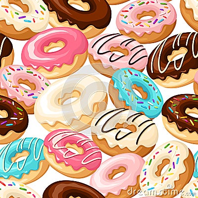 Seamless pattern with colorful donuts. Vector illustration. Vector Illustration