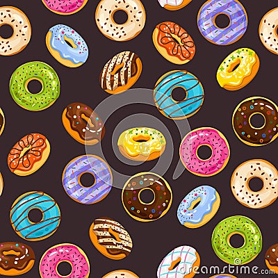 Vector seamless pattern with colorful glaze and sprinkles donuts chocolate donut Vector Illustration