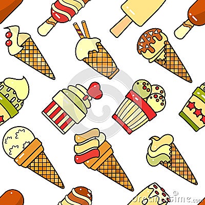 Vector seamless pattern of colorful ice cream icon. Vector Illustration