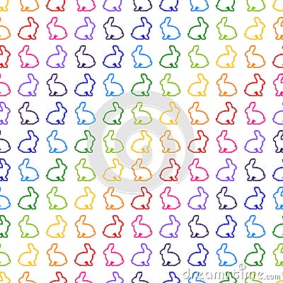 Vector seamless pattern. Colorful outline icons of rabbits. Multi colored silhouettes of rabbits. Vector Illustration