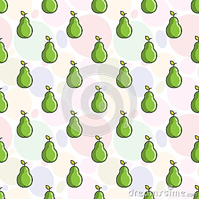 Vector seamless pattern with colorful pears; flat pear icons. Vector Illustration