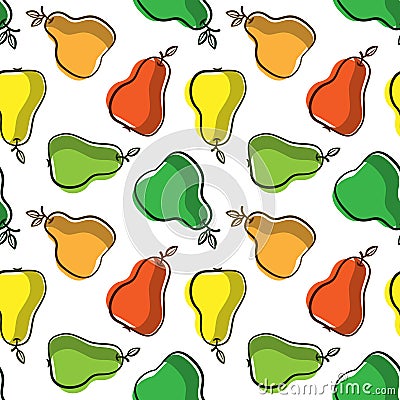 Vector seamless pattern with colorful pears; hand drawing pears. Vector Illustration