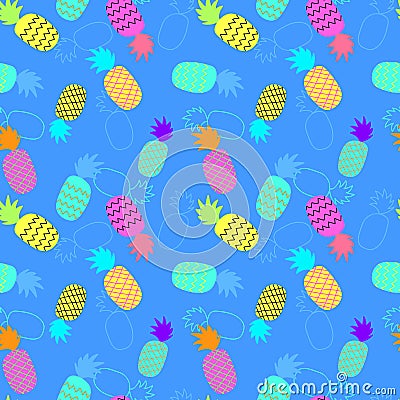 Vector seamless pattern with colorful pineapples.Abstract summer fruit background Vector Illustration