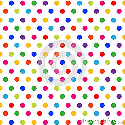 Vector seamless pattern with colorful polka dots on white background Vector Illustration