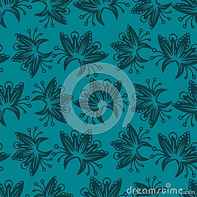Vector seamless pattern colorful tender design of lined silhouettes flowers Vector Illustration