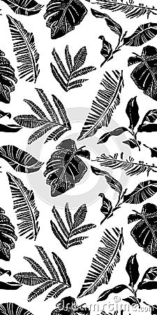 Vector seamless pattern with compositions of graphical tropical leaves, palm leaves,banana leavesand jungle plants. Vector Illustration