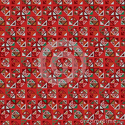 Vector seamless pattern. Consists of geometric elements on red background. The elements have a triangular shape. Vector Illustration