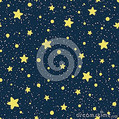 Vector seamless pattern. Cosmos. Universe. Yellow stars, constellations on a dark blue background. Starry night sky Stock Photo