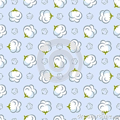 Vector seamless pattern with cotton plant on blue background. Vector Illustration